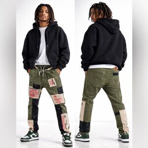 Stylish Olive Green Patchwork Men Pants